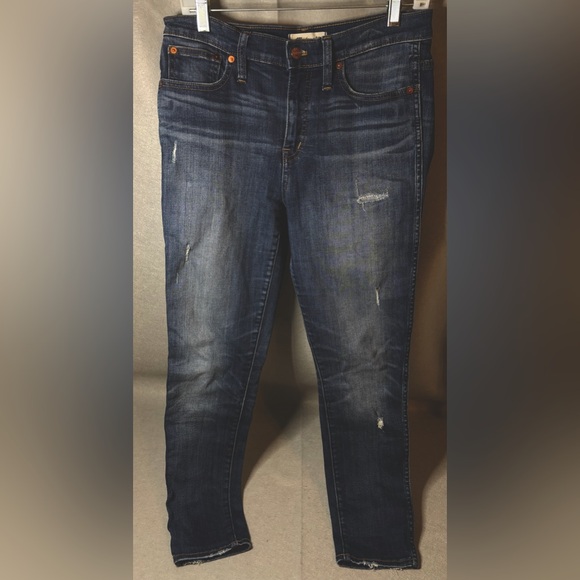 Madewell Denim - Madewell Jeans 29 Womens 9” HighRise Med/Dark Wash‎ Blue Denim Skinny Distressed
